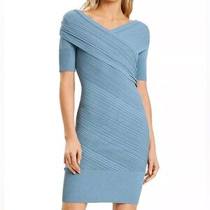 Hervé Léger Draped Ribbed Mini Dress in Blue
